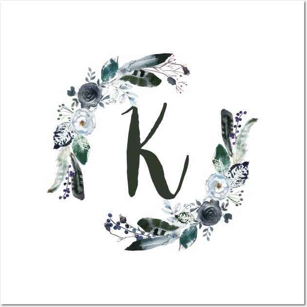 Floral Monogram K Dark Bohemian Flora Wall Art by floralmonogram